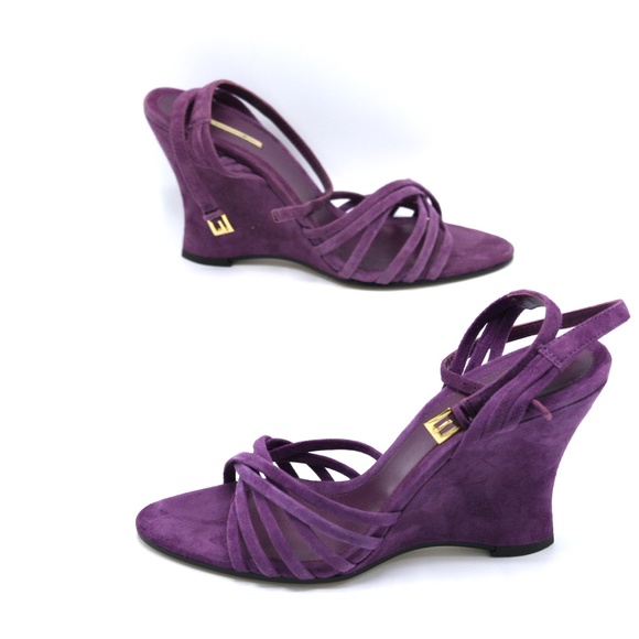 MAX STUDIO Purple Suede Wedge Sandals Vint… - Picture 6 of 10
